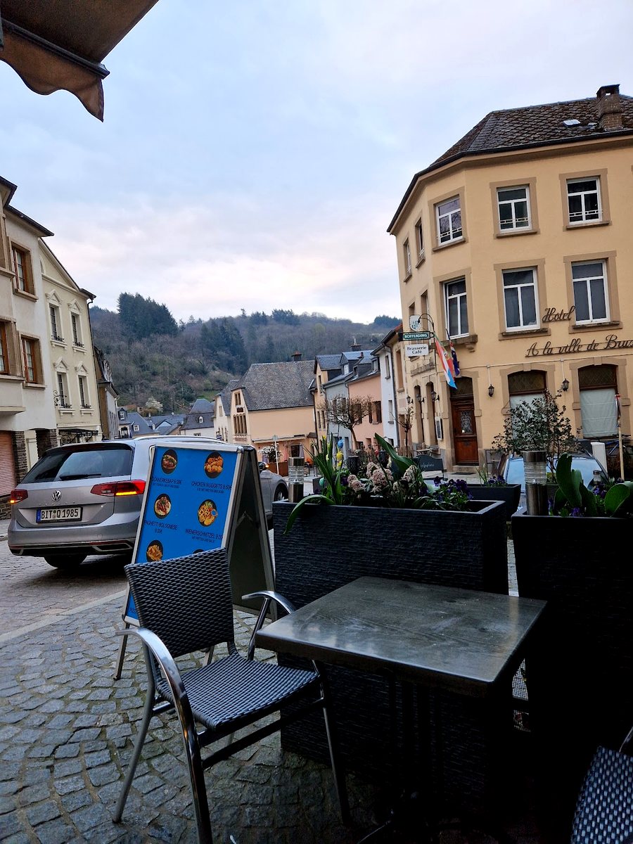 Café terrace seating on Grand-Rue in Vianden